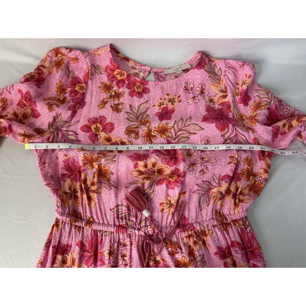 LOFT Pink Floral‎ Dress Large Boho Romantic Cottagecore Tassel Waist Mini - Picture 6 of 13